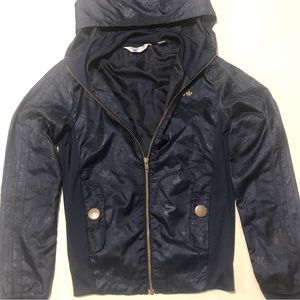 Adidas Full Zip Windbreaker Navy Floral Pattern Womens size XS